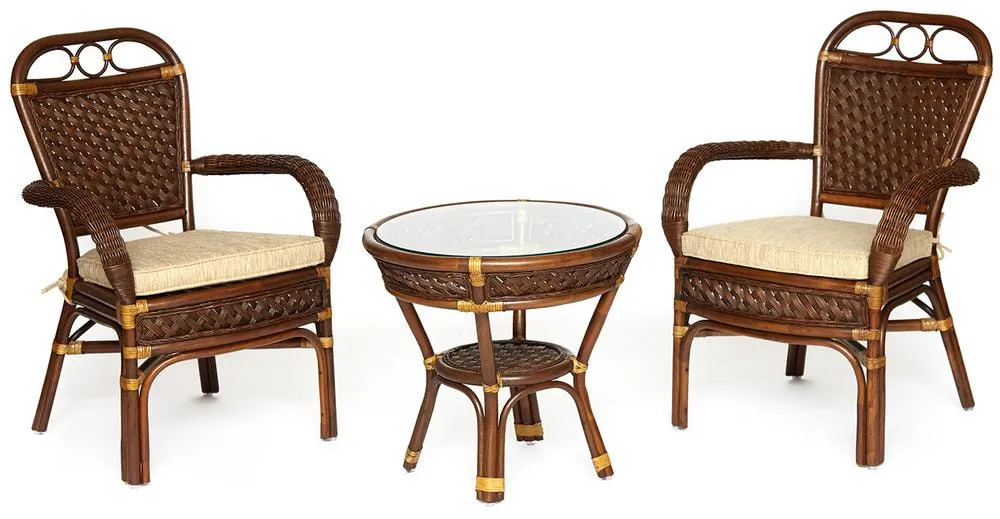 Комплект террасный ANDREA (стол кофейный со стеклом + 2 кресла + подушки) TETC12994